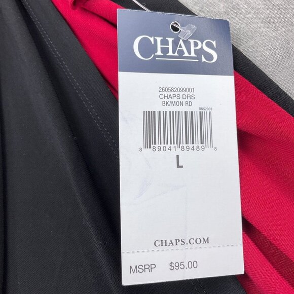 Chaps Dress Women Large Black Red‎ Colorblock Side Ruched Lagenlook Party NWT - Picture 3 of 12